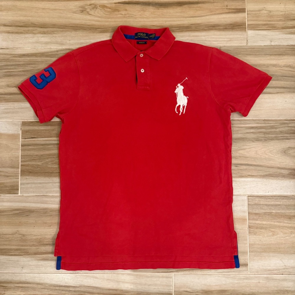 Polo Ralph Lauren Mens Big Pony Polo Shirt Red Custom Fit Large L Short Sleeve